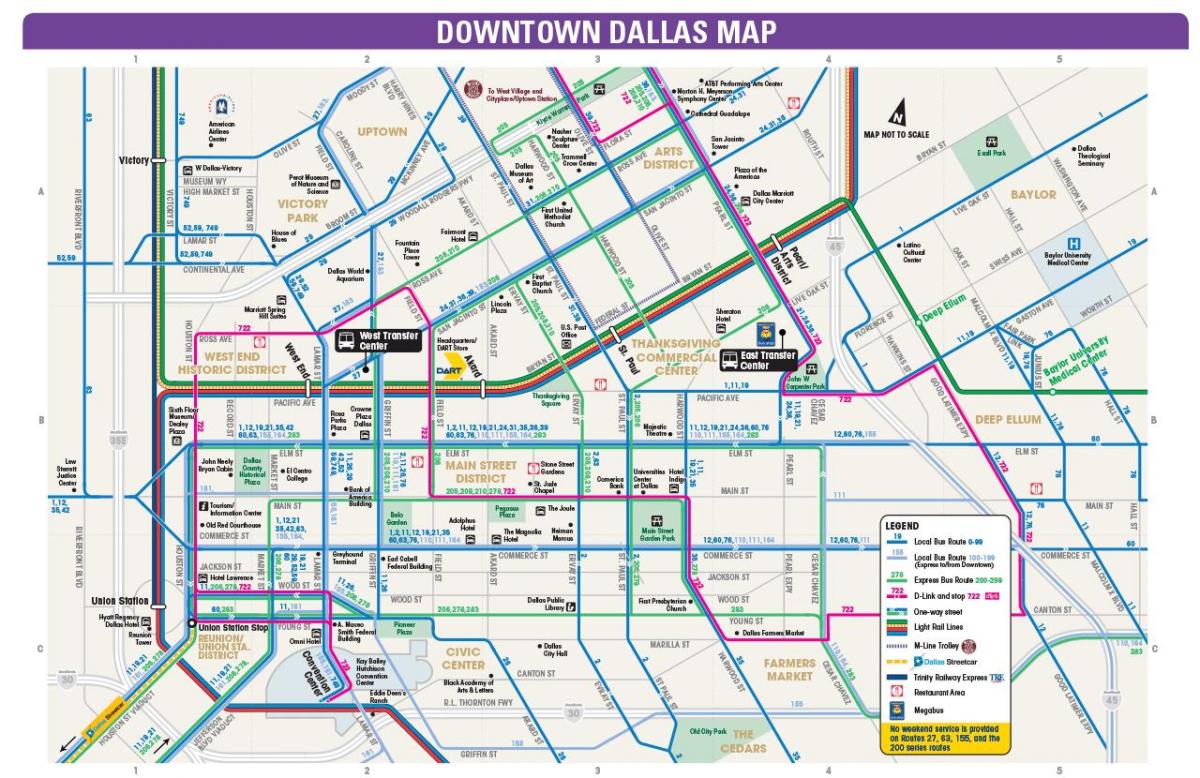 Dallas autobusų maršrutų žemėlapį
