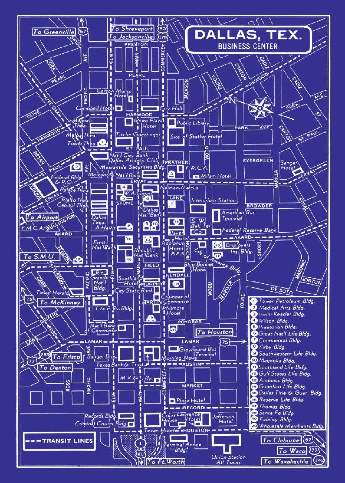 žemėlapis downtown Dallas