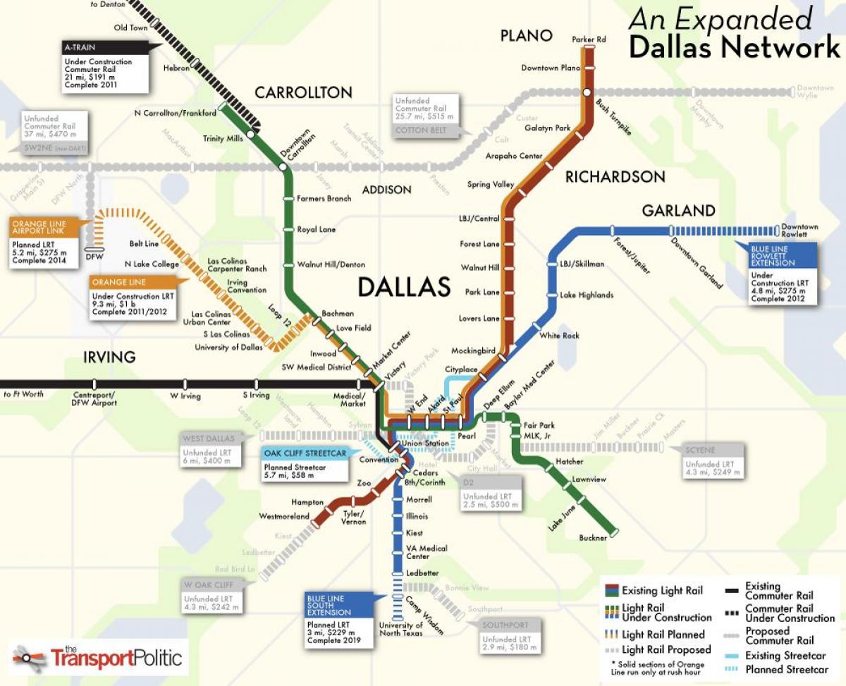 Dallas traukinių sistema žemėlapyje