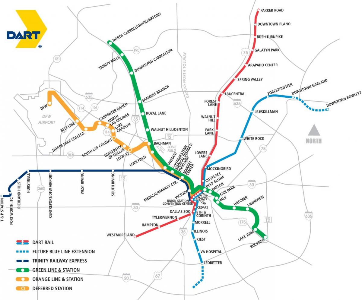 Dallas area rapid transit žemėlapyje