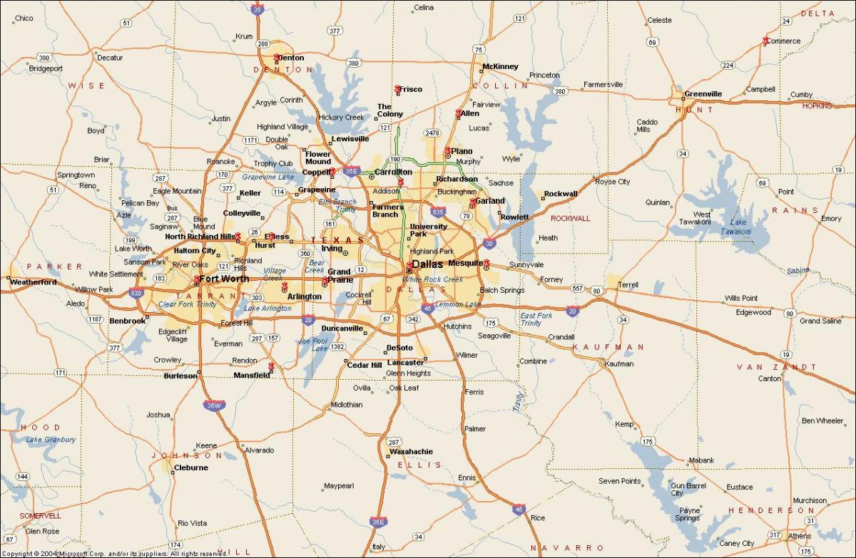 Dallas Fort Verta metroplex žemėlapyje