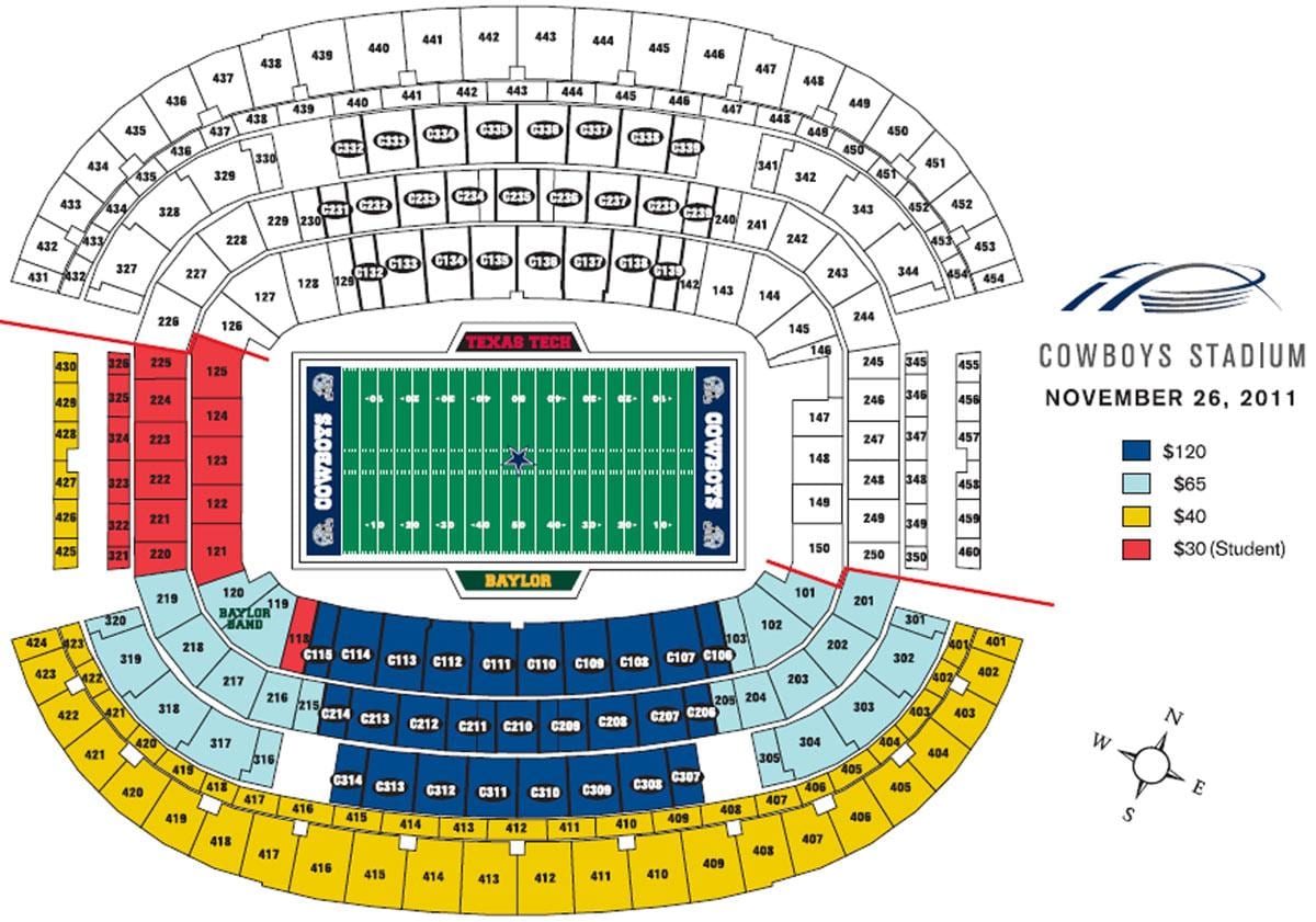 Dallas Cowboys " stadione sėdynės žemėlapyje