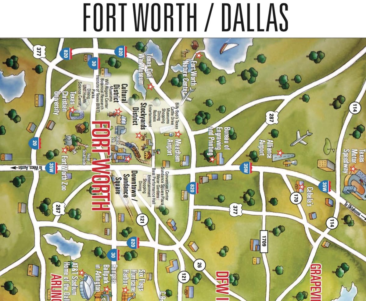 žemėlapis Dallas Fort Worth rajone