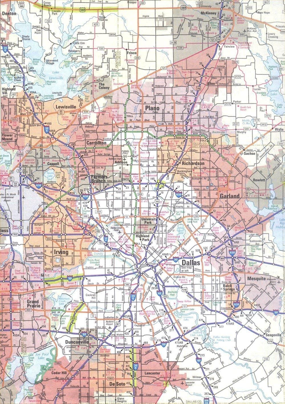 žemėlapis Dallas Texas srityje
