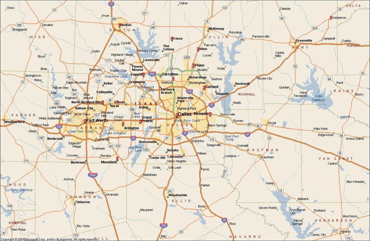 Dallas Fort Verta metroplex žemėlapyje