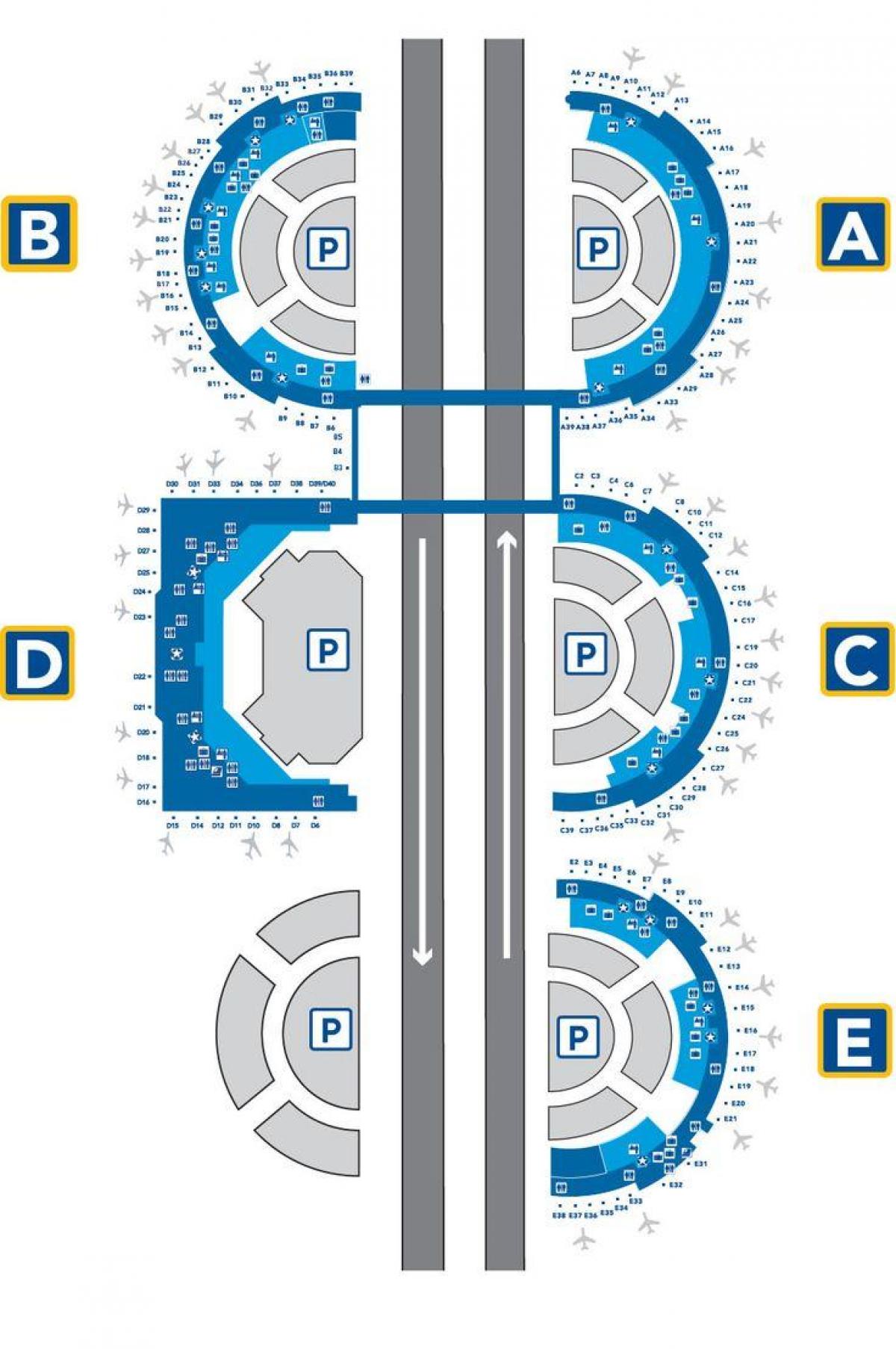 DFW oro uosto terminalą e žemėlapyje