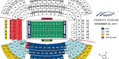 Dallas Cowboys " stadione sėdynės žemėlapyje