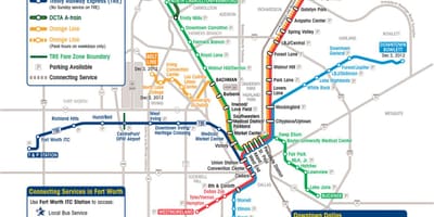 Light rail Dallas žemėlapyje