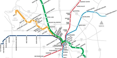 Dallas area rapid transit žemėlapyje
