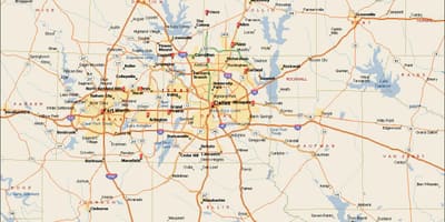 Dallas Fort Verta metroplex žemėlapyje